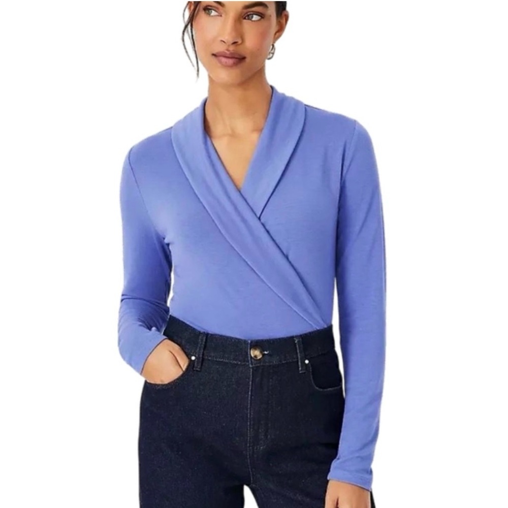 Ann Taylor Blue Faux Wrap Top